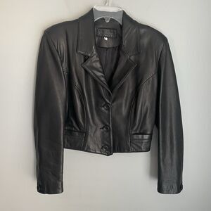 Vintage John Michael Cropped 100% Leather Jacket Size M Soft Made in USA Chic